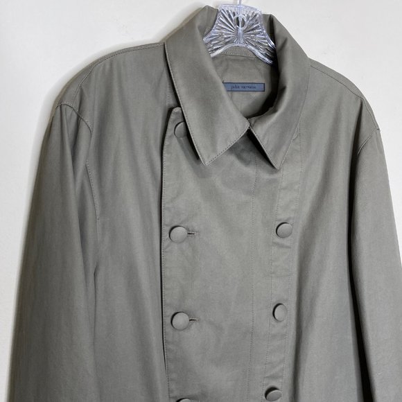 John Varvatos Collection Double Breasted Cotton Trench Coat Green - Picture 4 of 15